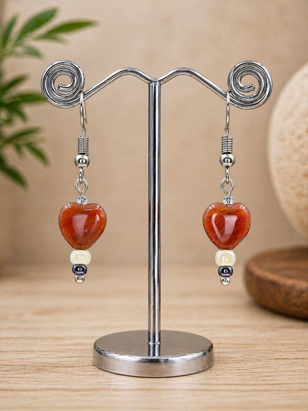 Heart Agate Drop Earrings Sterling Silver | Handmade - Picture 4 of 6